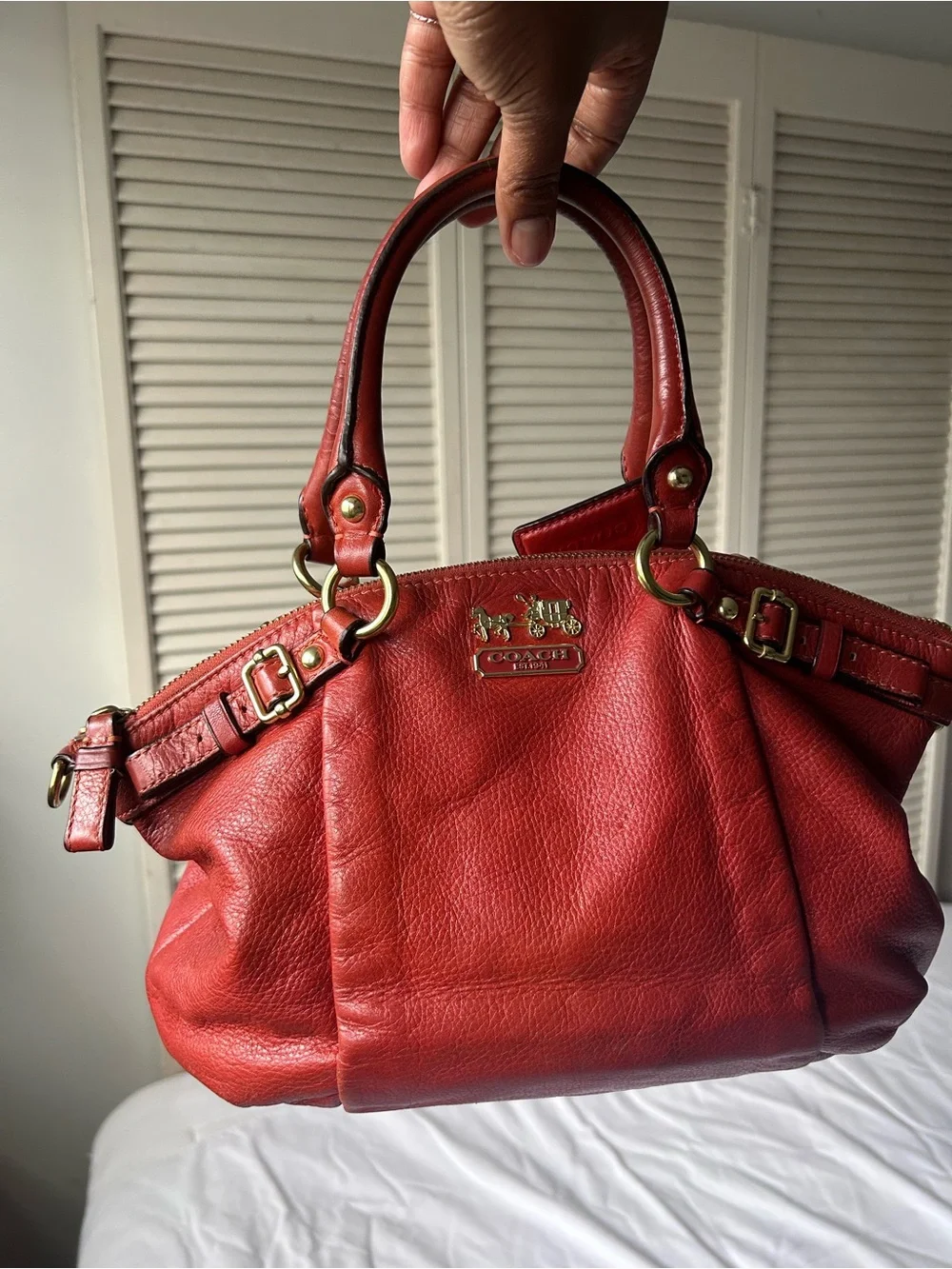 Coach Red Pebbled Leather Satchel with Gold Hardware